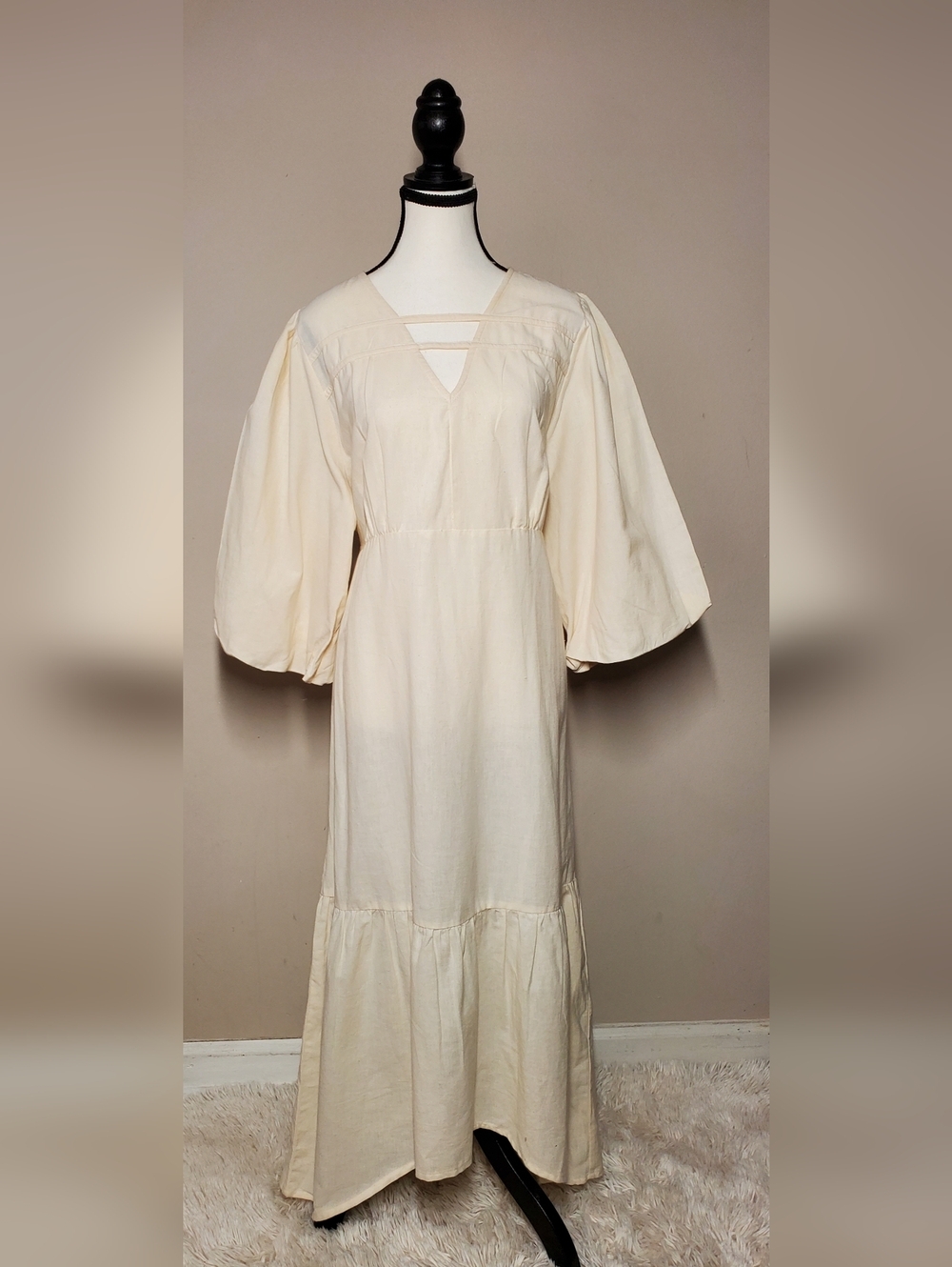 Free People By Native Youth NWT Folunce Open Back Linen Dress Cream Size XL - Picture 6 of 14